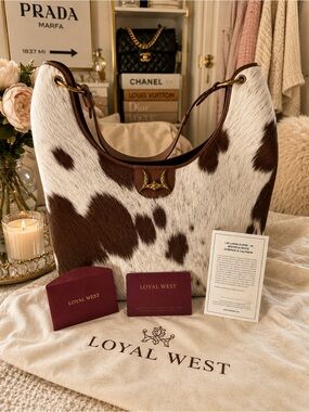 Cowhide Shoulder Bag in Brown and White - Chic Women’s Hobo